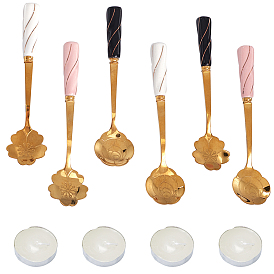 Fire Wax Seal Wax Sealing Stamps Tools Kits, include Candle, Stainless Steel Spoons with Porcelain Handle