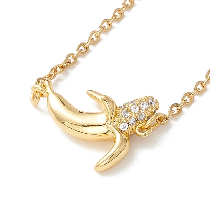Clear Cubic Zirconia Banana Pendant Necklace, 304 Stainless Steel Fruit Jewelry for Women