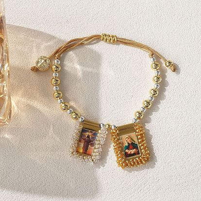 Регулируемые браслеты на шнурке с подвесками в виде Иисуса и Девы Марии, плетеные браслеты из стеклянных бус