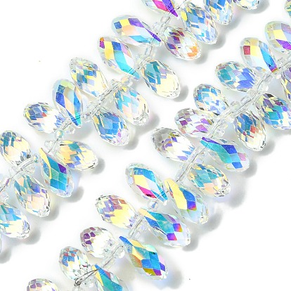 Прозрачные стеклянные бусины гальваническим пряди, гальваническое покрытие, граненые, слеза