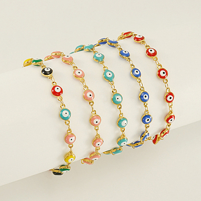 Real 18K Gold Plated Stainless Steel Enamel Evil Eye Link Chain Bracelet