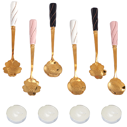 Fire Wax Seal Wax Sealing Stamps Tools Kits, include Candle, Stainless Steel Spoons with Porcelain Handle