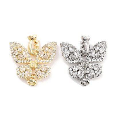 Brass with Cubic Zirconia Fold Over Clasps, Cadmium Free & Nickel Free & Lead Free, Butterfly