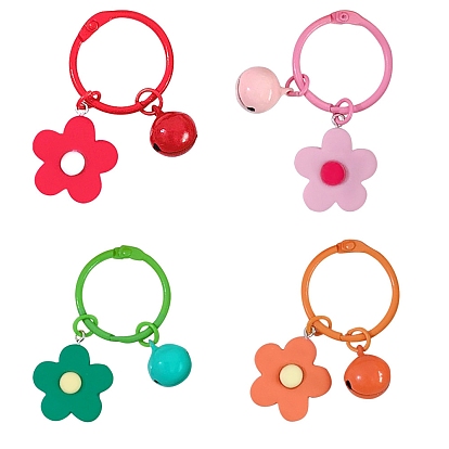 Candy Color Macaroon Flowers Keychain, Resin Flower Bell Keychains, with Iron Findings