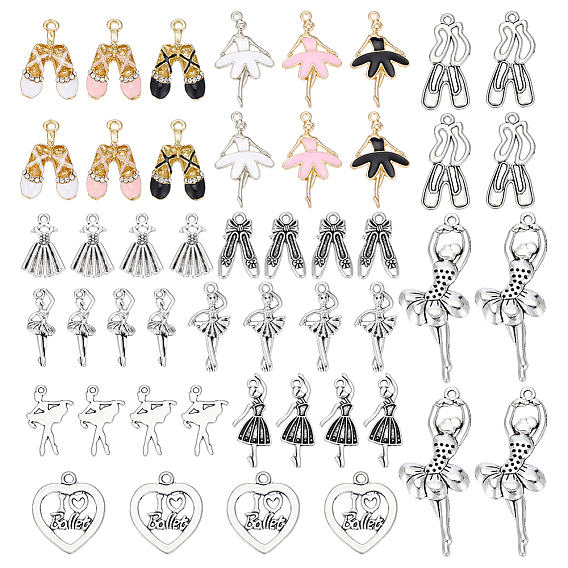 48 pcs 15 styles pendentifs en émail en alliage de placage en rack, avec strass cristal