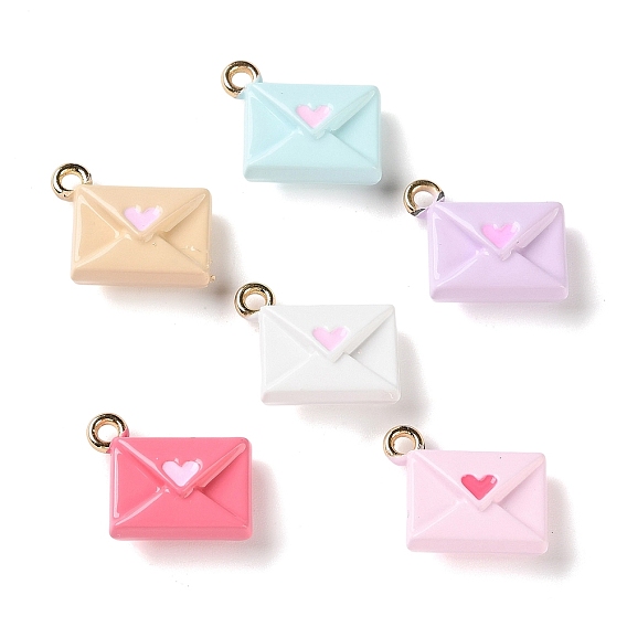 Alloy Enamel Pendants, Envelope with Heart Charms