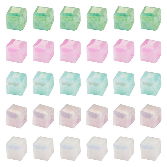 50шт 5 цвета гальванизированные непрозрачные стеклянные бусины, кубические, граненые