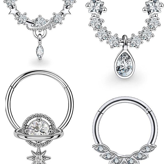 4 шт. 4 стили 316l хирургические кольца для носа из нержавеющей стали с прозрачным кубическим цирконием, планета слезинка цветок