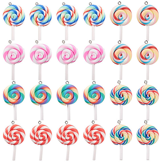 Handmade Polymer Clay Big Pendants, Lollipop