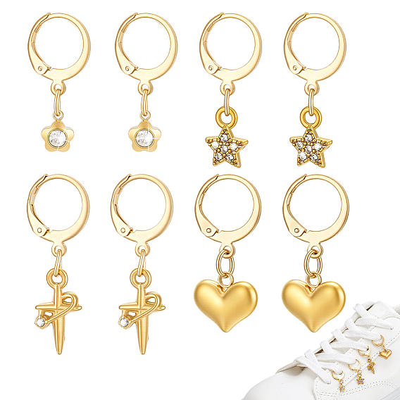 8 шт. 4 стили 304 подвески для обуви из нержавеющей стали со стразами, с 316 l хирургическими фурнитурами из нержавеющей стали, звезда, крест и сердце