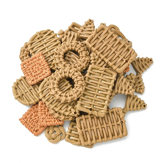 Resin Pendants, Imitation Woven Rattan Pattern, Mixed Shapes