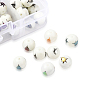 80Pcs 8 Colors Christmas Opaque Glass Beads, Round with Electroplate Christmas Tree Pattern