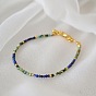 Natural African Turquoise(Jasper) and Lapis Lazuli Faceted Round Beaded Bracelets with 304 Stainless Steel End Chains