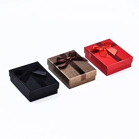 Cardboard Jewelry Boxes, for Ring, Earring, Necklace, with Sponge Inside, Rectangle with Bowknot