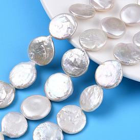 Natural Baroque Pearl Keshi Pearl Beads Strands, Cultured Freshwater Pearl, Flat Round