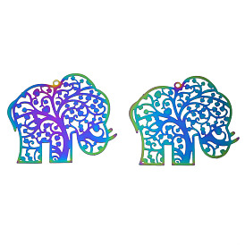 Ion Plating(IP) 201 Stainless Steel Filigree Pendants, Etched Metal Embellishments, Elephant