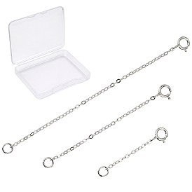 SUNNYCLUE 3Pcs 3 Style 925 Sterling Silver Chain Extender, with Clasps & Curb Chains