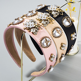 Baroque Wide-brimmed Headband with Rhinestones and Pearl - European and American Style