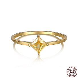 Anillo de dedo de rombo de circonita cúbica de oro, 925 anillo de plata esterlina con piedra de nacimiento