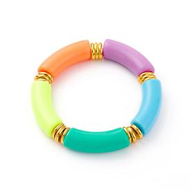 Opaque Acrylic Beaded Bracelet, Curved Tube