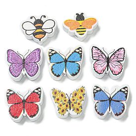 Perles en bois imprimées, papillon / abeilles