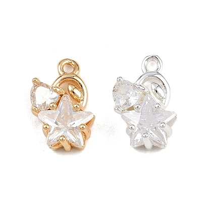 Латунные микро проложить кубического циркония прелести, звезда с сердцем