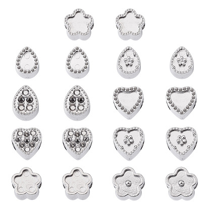 18 шт. 9 стили 304 европейские оправы из нержавеющей стали со стразами, цвет нержавеющей стали