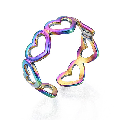 304 anillo de puño envuelto en corazón de acero inoxidable, Anillo abierto de color arcoíris para mujer.