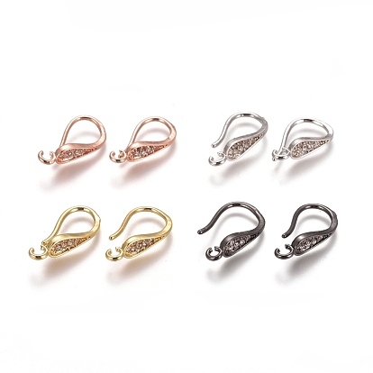 Brass Micro Pave Clear Cubic Zirconia Earring Hooks, with Horizontal Loop