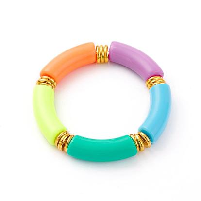 Opaque Acrylic Beaded Bracelet, Curved Tube