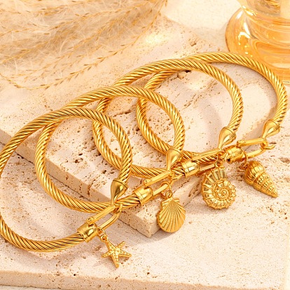 304 Браслеты из нержавеющей стали с витым кабелем для женщин, с крюком застежка, реальный 18 k позолоченный