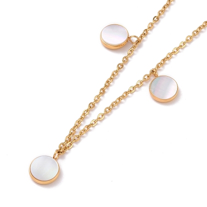Boucles d'oreilles et collier pendentif rond plat coquillage blanc naturel, 304 ensemble de bijoux en acier inoxydable pour femmes