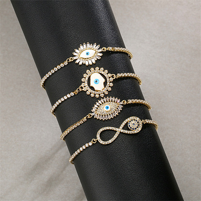 Geometric Eye Bracelet with Copper and Zircon Stones for Women