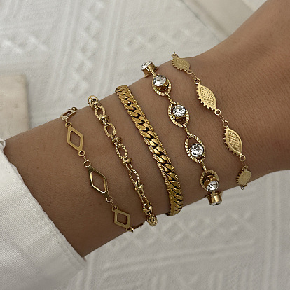 304 de acero inoxidable pulseras de cadena enlace, real 18 k chapado en oro, revestimiento de iones (ip)