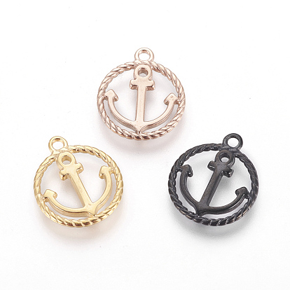 304 Stainless Steel Pendants, Ion Plating (IP), Ring with Anchor