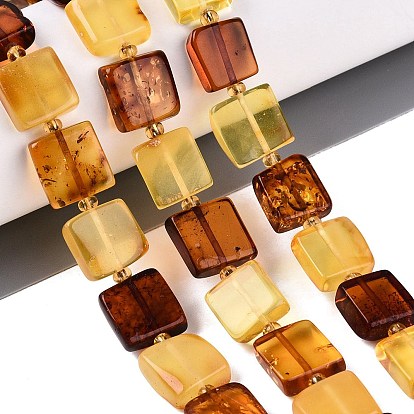 Natural Amber Beads Strands, Square, with Seed Beads