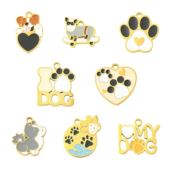 8 шт. 8 стили 304 эмалевые подвески из нержавеющей стали, ионное покрытие (ip), золотые, отпечаток лапы и собака