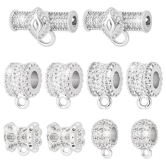 10 шт. 5 стили латунные микропаве кубические циркониевые трубчатые дужки, петля под залог, бейлы, кольцо, долговечный, стойки покрытие, без свинца и без кадмия