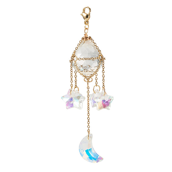 Цепочка из нержавеющей стали, подвеска в виде слезы, украшения, подвесные ловцы солнца, со стеклянной подвеской в виде луны/звезды