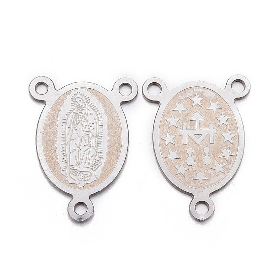 Ионное покрытие (ip) 304 звенья компонентов люстры из нержавеющей стали, 3 Разъемы петли, три звена петли, овальные с рисунками " virgin mary"