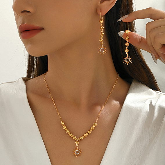 Комплекты серег и ожерелий из винтажной латуни с микропаве из прозрачных кубических цирконий для женщин