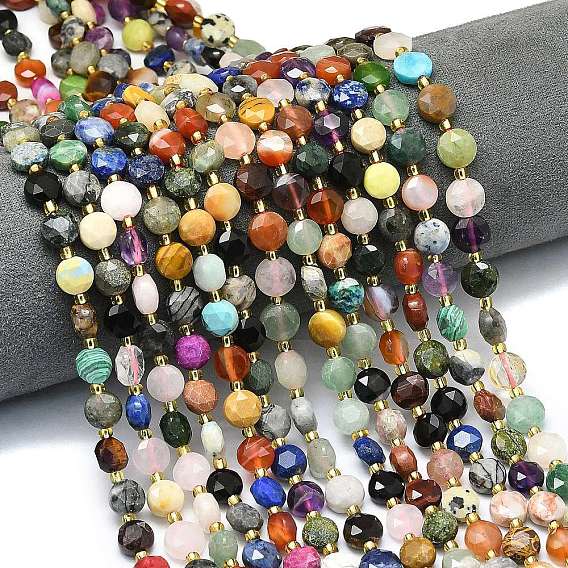 Натуральные и синтетические, смешанные драгоценный камень бисер пряди, граненый шестиугольный разрез, плоско-круглые, с бисером, смешанные окрашенные и неокрашенные