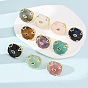Natural Gemstone Cuff Rings, Round, Brass Micro Pave Cubic Zirconia Cuff Open Rings, Faceted, Golden
