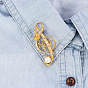 Golden Alloy Rhinestone Brooches, Musical Note Pins, with Plastic Imitation Pearl