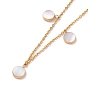 Natural White Shell Flat Round Stud Earrings and Pendant Necklace, 304 Stainless Steel Jewelry Set for Women