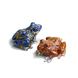 Resin Frog Display Decoration, with Natural Gemstone Chips inside Statues for Home Office Decorations