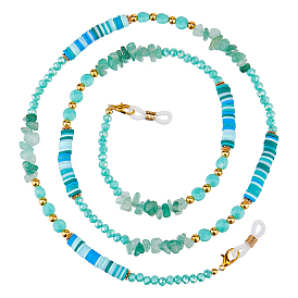 Натуральный зеленый авантюрин и стеклянные и полимерные бусины цепочки для очков, с карабинами и резиновыми петлями на концах