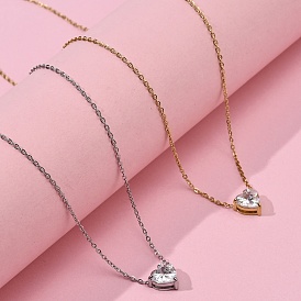 304 ожерелья из нержавеющей стали с подвеской в форме сердца из кубического циркония для женщин, ионное покрытие (ip)