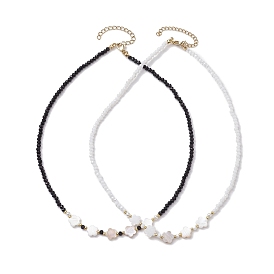 Стеклянные бусины ожерелья, Ожерелья с подвесками в виде цветов из натуральных пресноводных ракушек