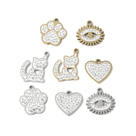 201 из нержавеющей стали горный хрусталь подвески, с эмалью, настоящее 18k позолоченное/цвет нержавеющей стали